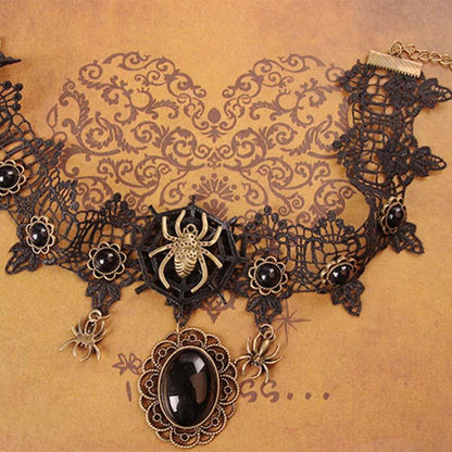 Retro Halloween Spider Lace Necklace