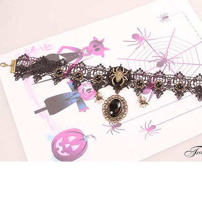 Retro Halloween Spider Lace Necklace