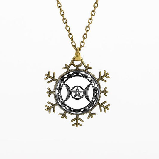 Snowflake Wiccan Art Cabochon Necklace