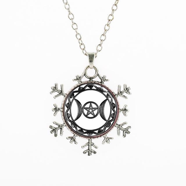 Snowflake Wiccan Art Cabochon Necklace