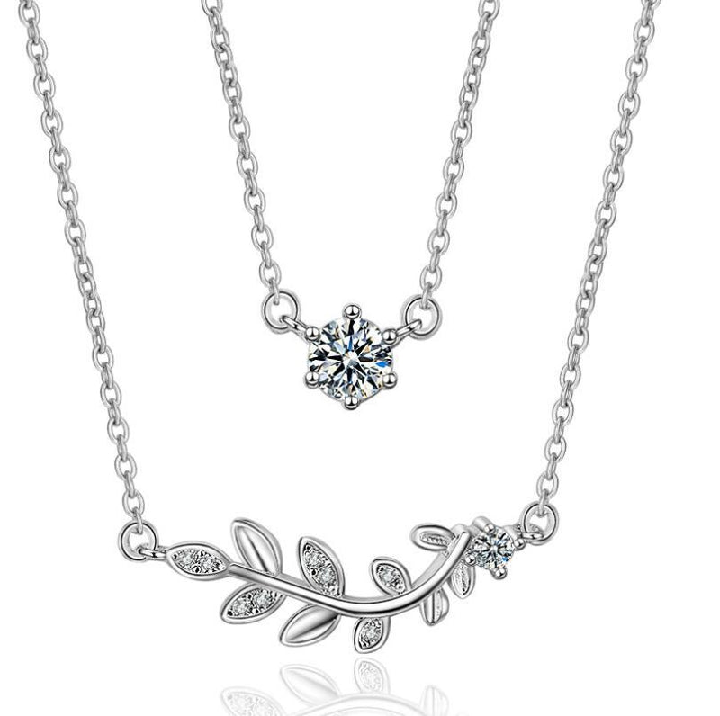 Sparkling Leaf Silver Necklace