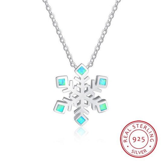 Sparkling Snowflake Opal Silver Necklace