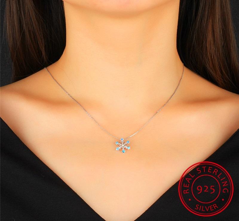 Sparkling Snowflake Opal Silver Necklace