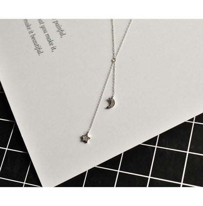 Star & Moon Tassel Sterling Silver Necklace