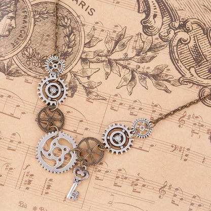 Steampunk Gears & Key Statement Necklace