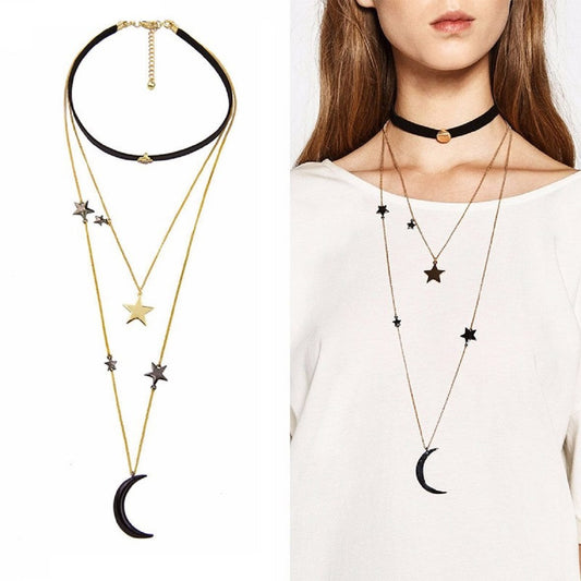 Three Layers Stars & Moon Necklace