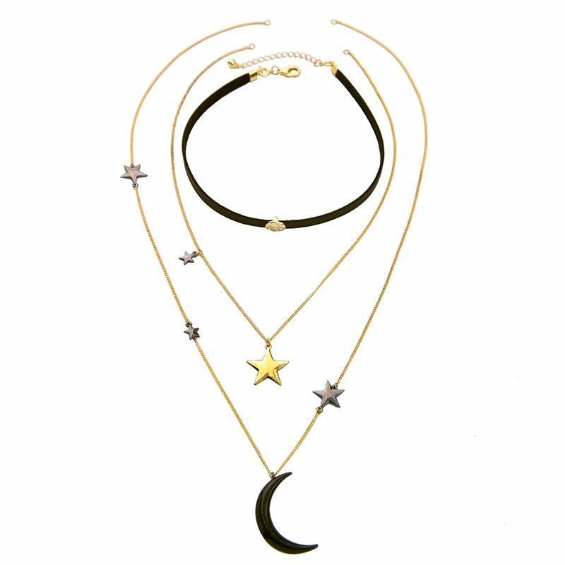 Three Layers Stars & Moon Necklace