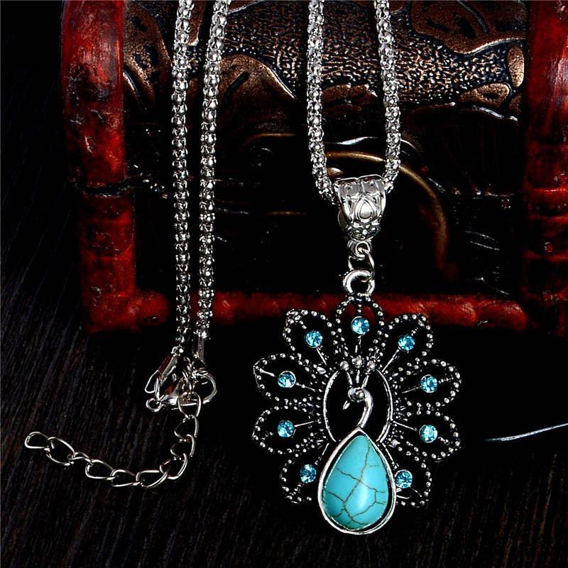 Turquoise Peacock Crystal Necklace