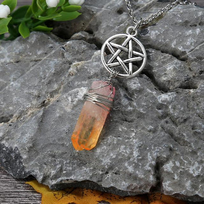 Wicca Charm & Aura Quartz Necklace