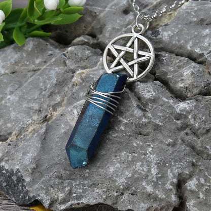 Wicca Charm & Aura Quartz Necklace