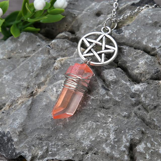 Wicca Charm & Aura Quartz Necklace