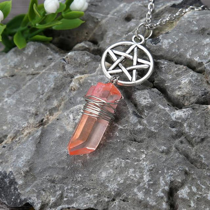 Wicca Charm & Aura Quartz Necklace