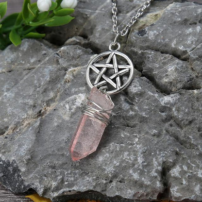 Wicca Charm & Aura Quartz Necklace