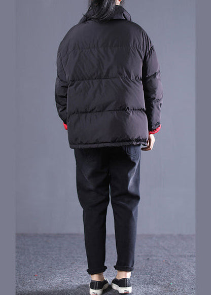 New Black Clothing Stand Collar Quilted Coat Drawstring Pockets Down Coat