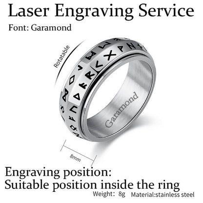 Nordic Viking Runes Stainless Steel Spinner Ring