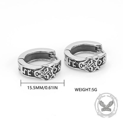 Nordic Wolf Head Stainless Steel Viking Hoop Earrings