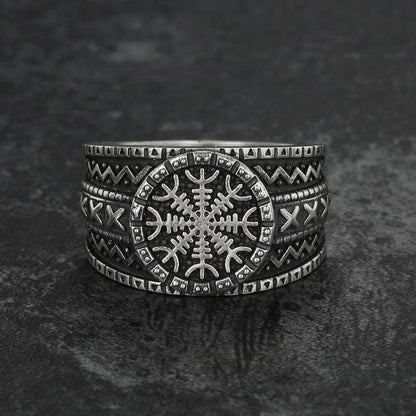 Norse Helm of Awe "aegishjalmr" Sterling Silver Viking Ring