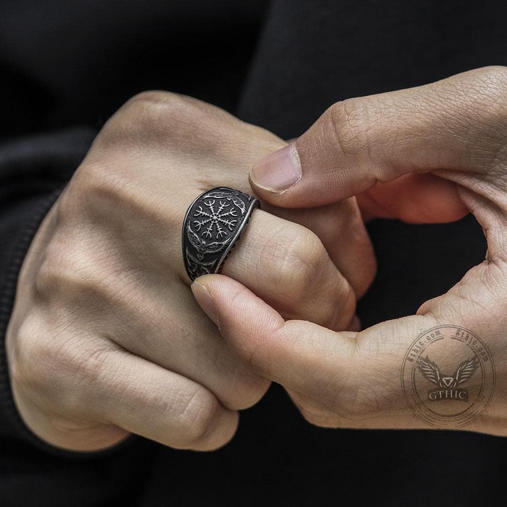 Norse Helm of Awe Eagle Stainless Steel Viking Ring