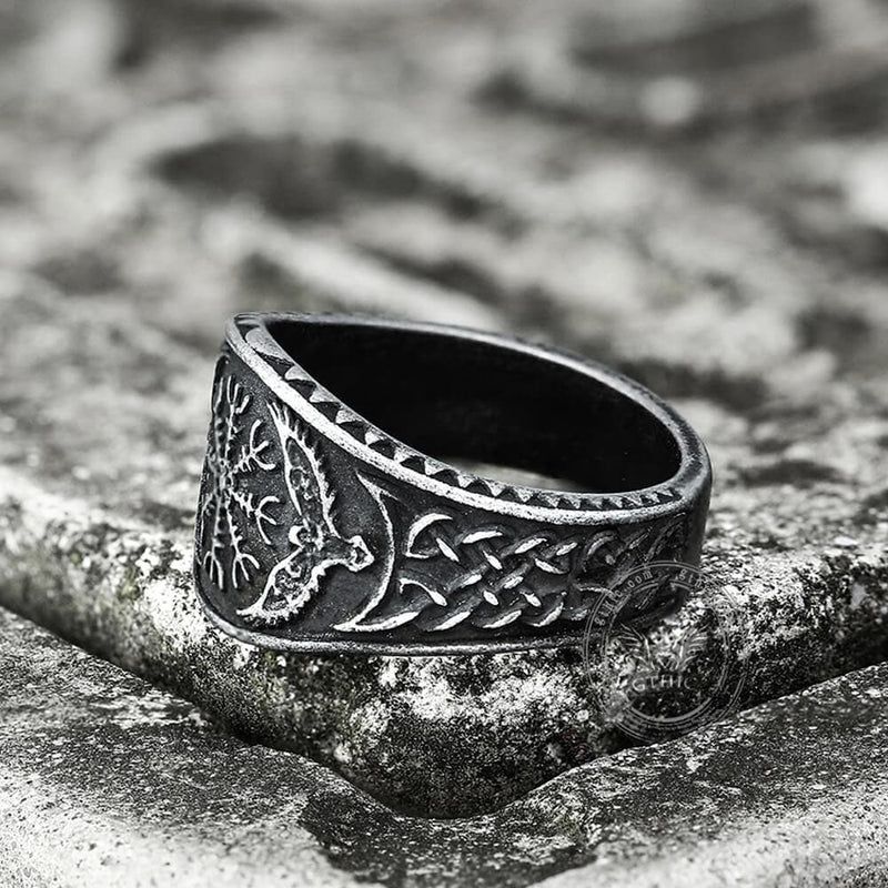 Norse Helm of Awe Eagle Stainless Steel Viking Ring