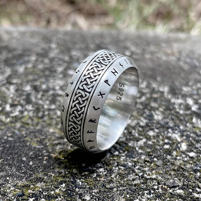Norse Runes Celtic Knot Sterling Silver Viking Ring