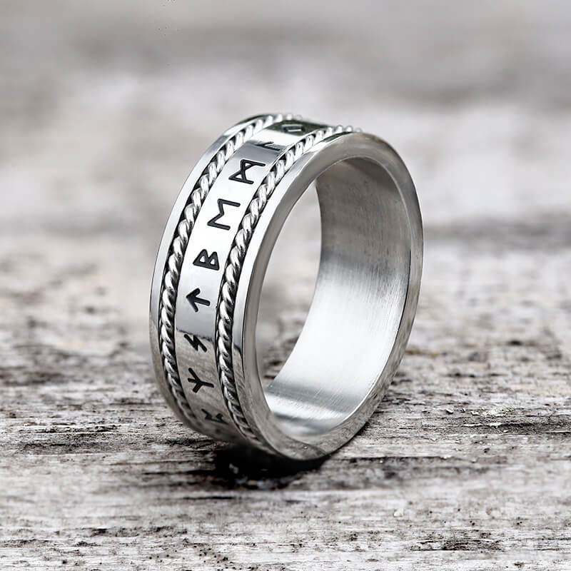 Norse Runes Twist Chain Stainless Steel Viking Ring