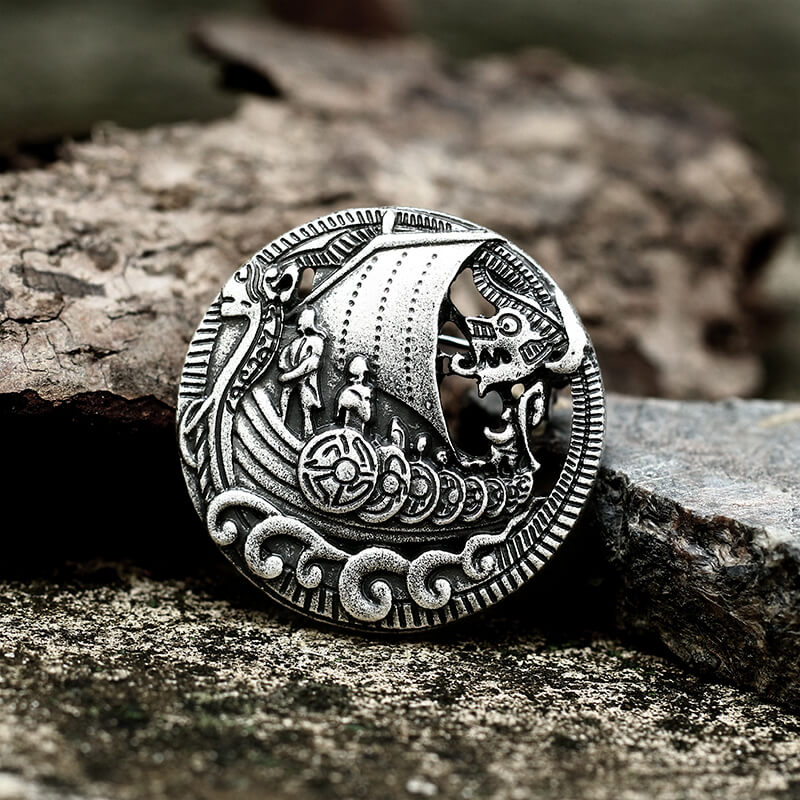 Norse Viking Longship Zinc Alloy Brooch