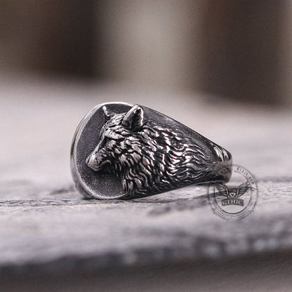 Norse Wolf Stainless Steel Animal Ring