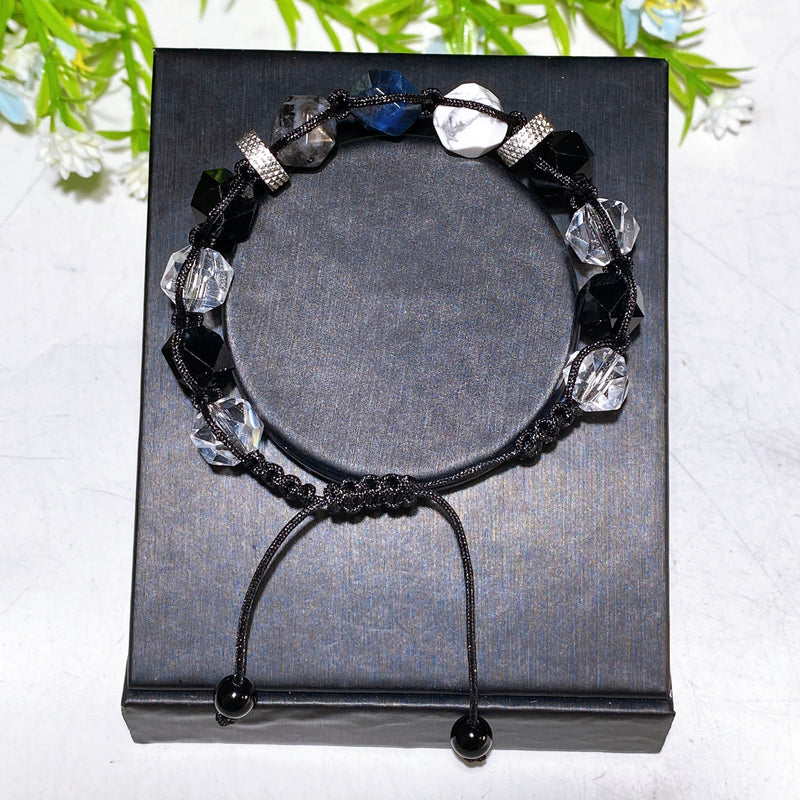 Obsidian Cross Adjustable Crystal Healing Bracelet 6mm & 10mm