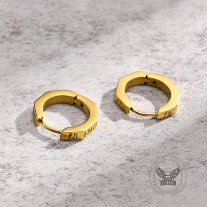 Octagon Viking Runes Stainless Steel Hoop Earrings