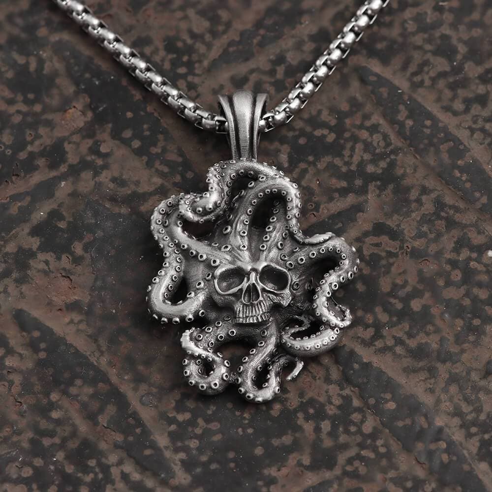 Kraken Octopus Pure Tin Skull Necklace