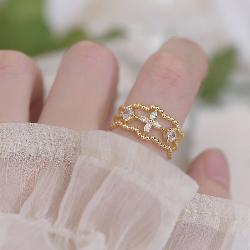 [] Opal Blossom Ring Set