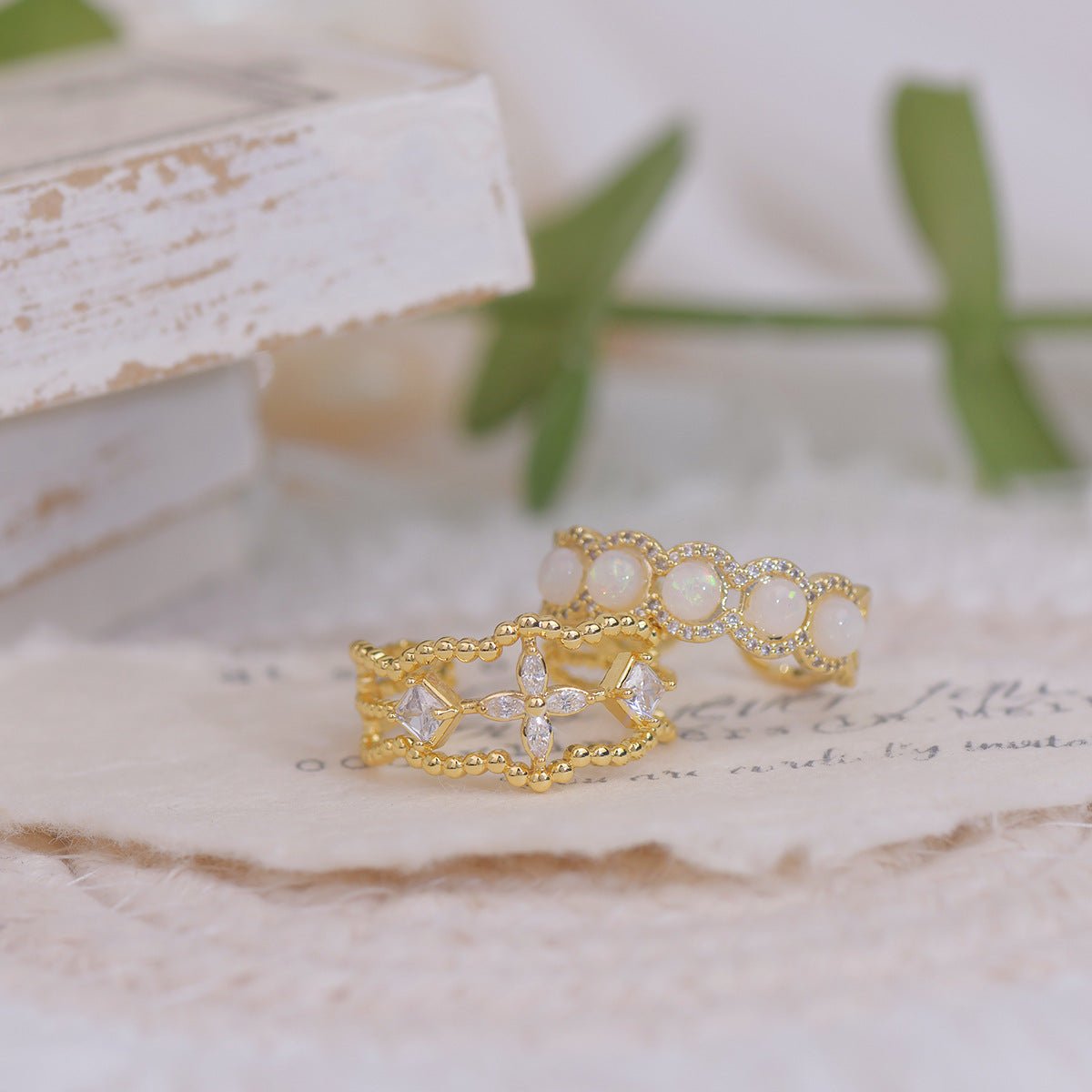 [] Opal Blossom Ring Set