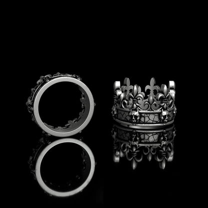 Ornate Crown Sterling Silver Skull Ring