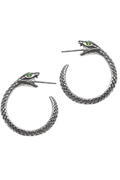 Ouroboros Snake Earrings With Green Crystal Eyes