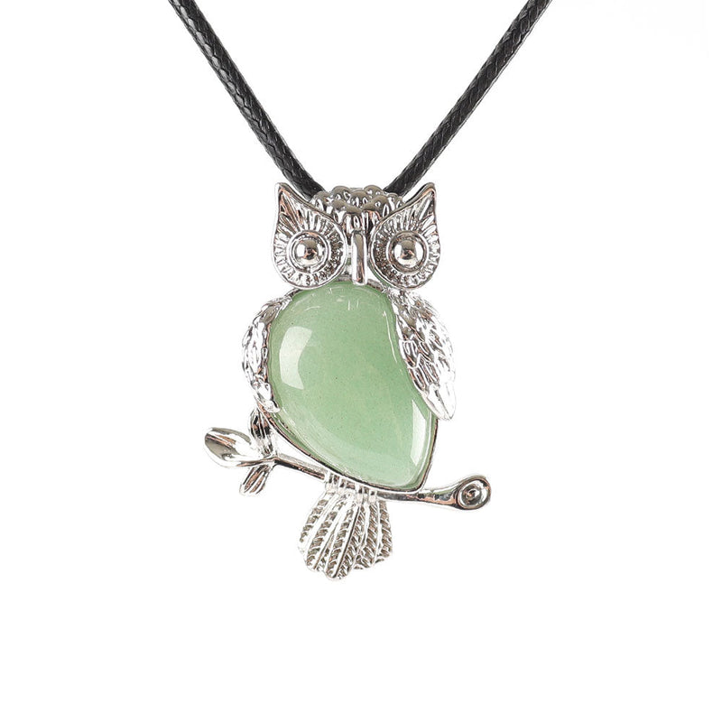Owl Pendant Spiritual Necklace With Natural Gemstone 1.3 Inch
