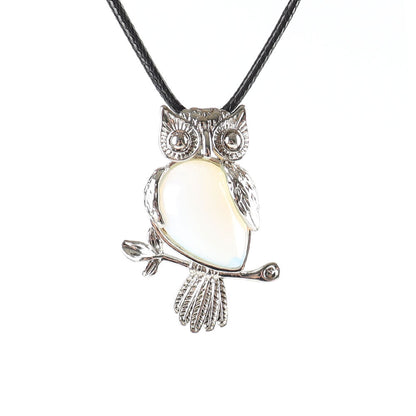 Owl Pendant Spiritual Necklace With Natural Gemstone 1.3 Inch