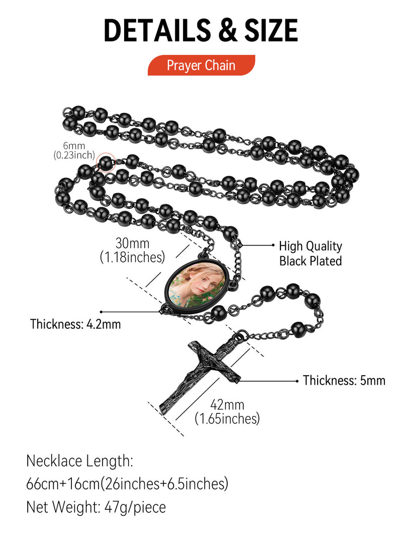 Customized Rosary Beads Cross Necklace With Picture for