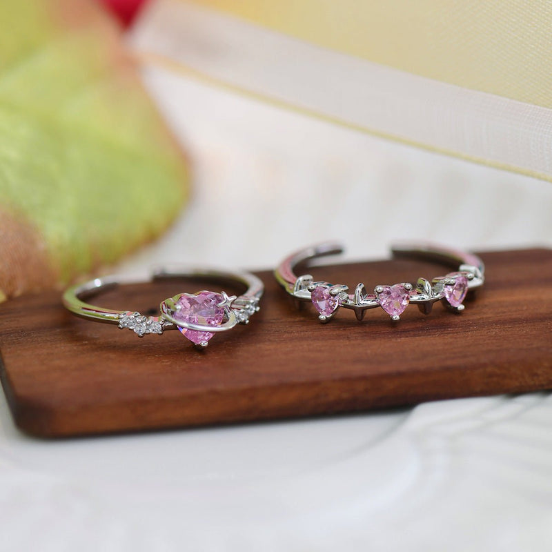 [] Pink Heart Ring Set