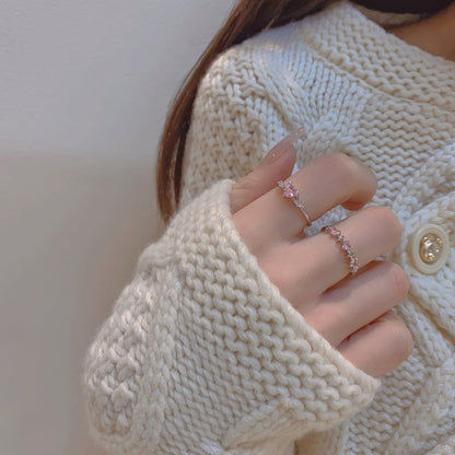 [] Pink Heart Ring Set