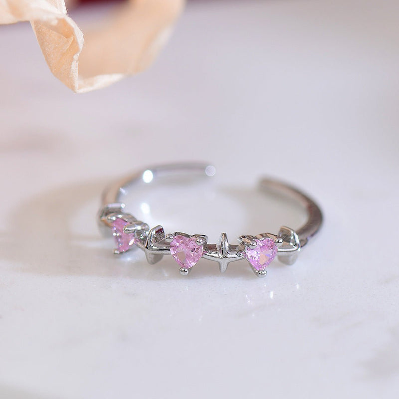 [] Pink Heart Ring Set