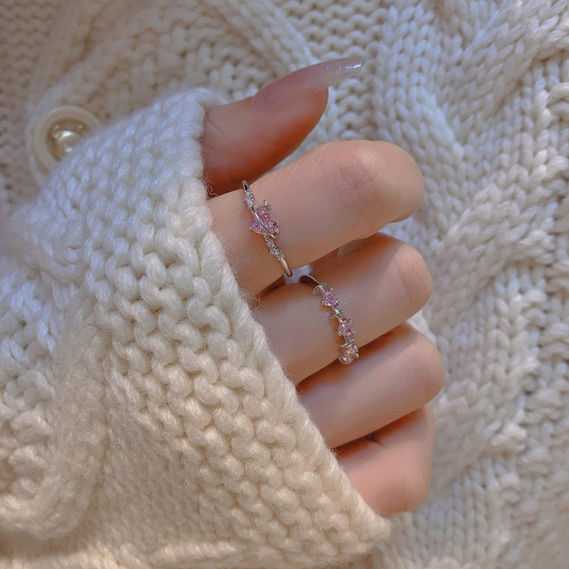 [] Pink Heart Ring Set
