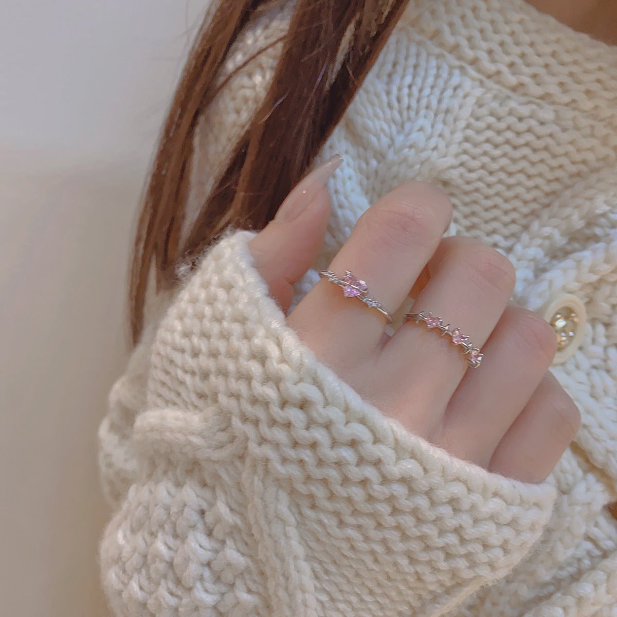 [] Pink Heart Ring Set