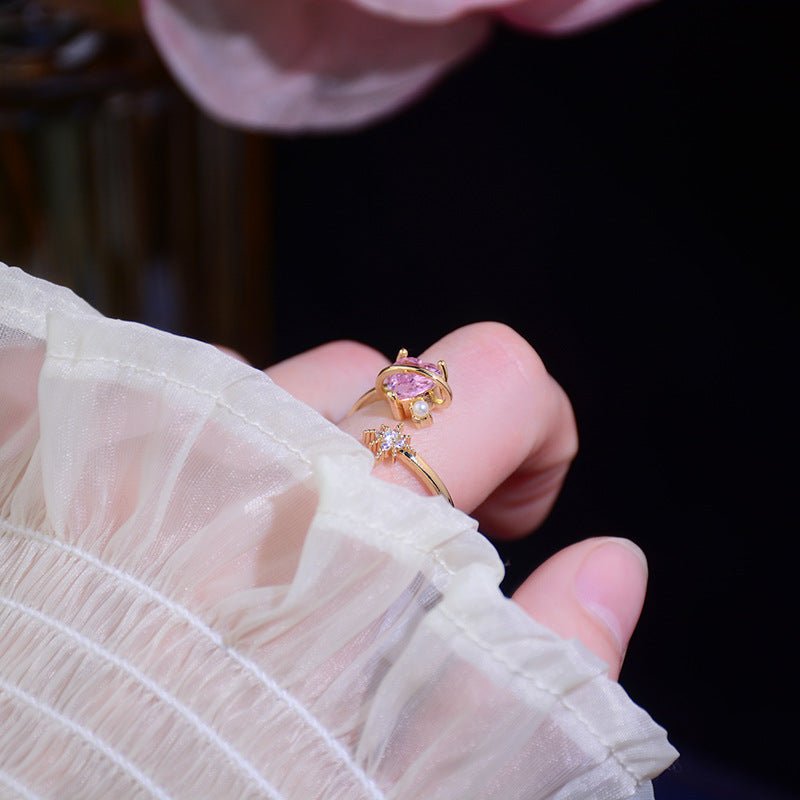 [] Pink Heart Shooting Star Ring