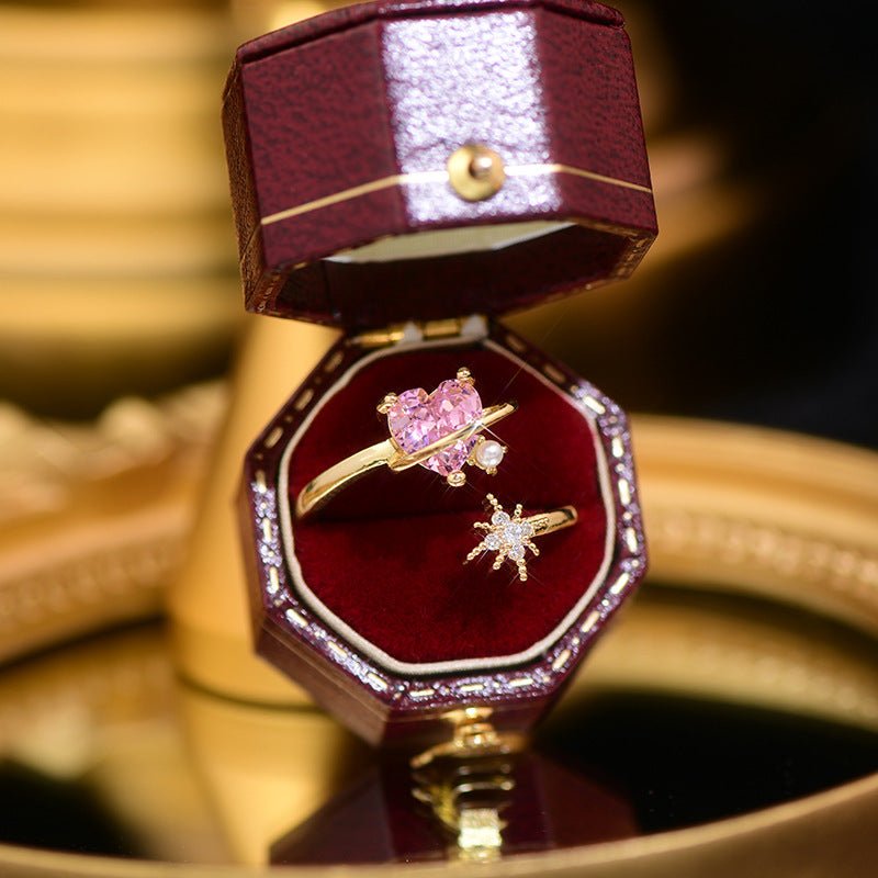 [] Pink Heart Shooting Star Ring