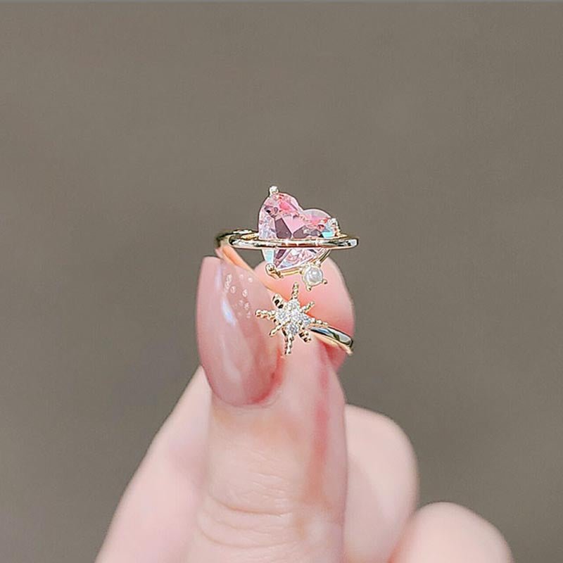 [] Pink Heart Shooting Star Ring