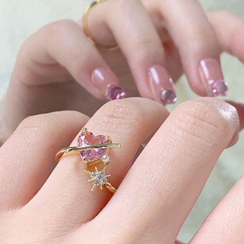 [] Pink Heart Shooting Star Ring