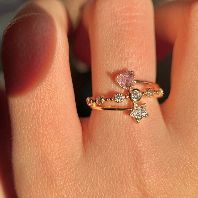 [] Pink Heart Star Ring