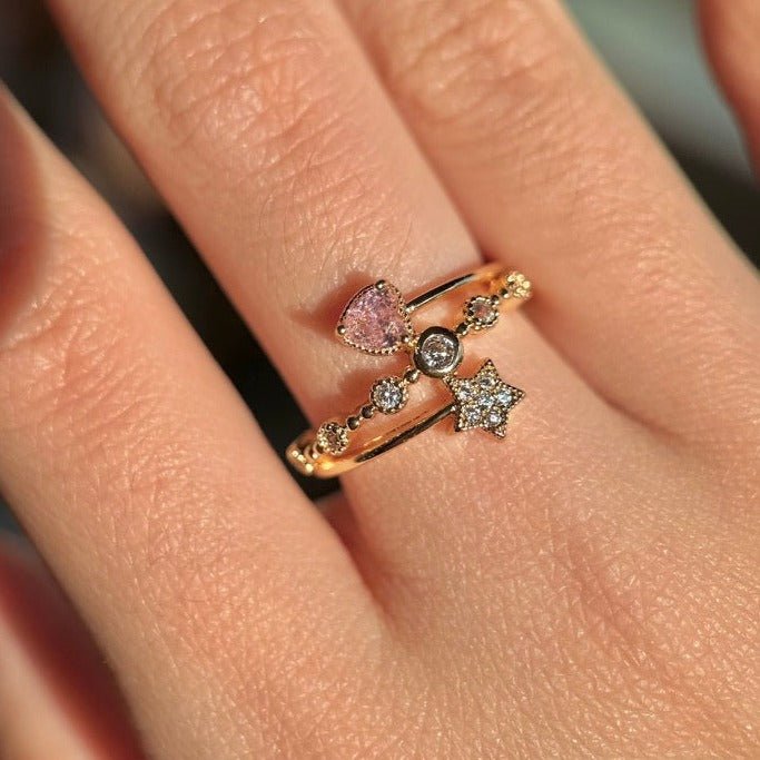 [] Pink Heart Star Ring