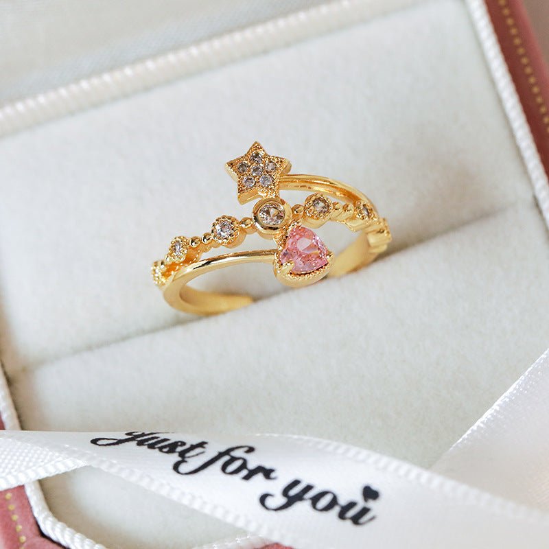 [] Pink Heart Star Ring