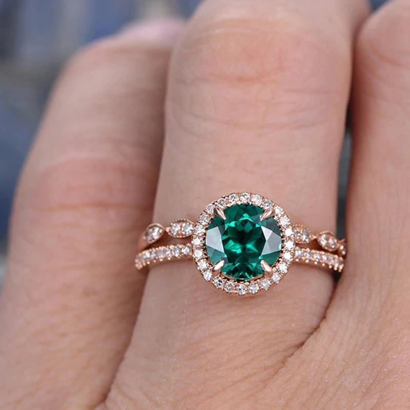 Green Crystal Ring Set